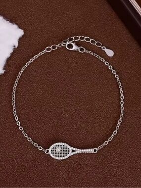 Silver Tennis Racket Charm Chain Bracelet - Women's Jewelry